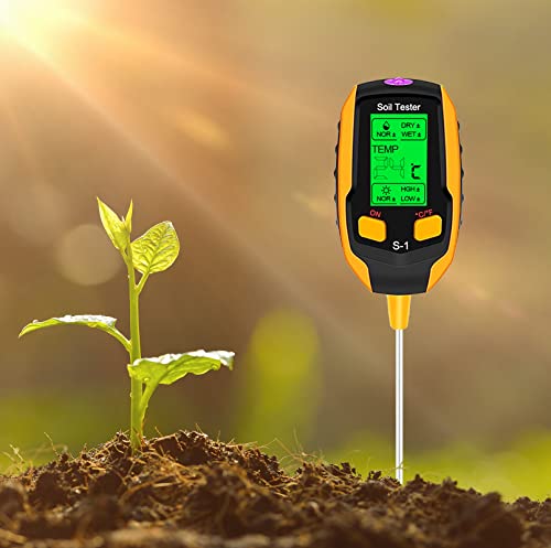 4-In-1 Soil Moisture Meter ,Digital Plant Temperature/Soil Moisture/Ph Meter/Sunlight Intensity/Environment Humidity Backlit Lcd Display Soil Test Meter For Gardening, Farming,And Outdoor Plants #TOP6
