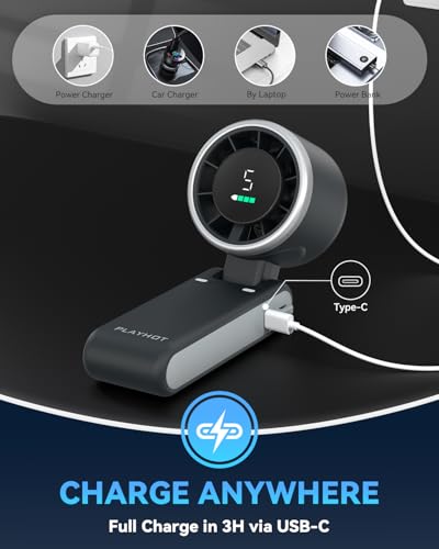 PlayHot Portable Handheld Turbo Fan Review - USB-C Rechargeable 5-Gear Turbo Fan (Black) Image 7
