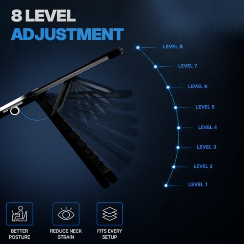 Image of Amkette Ergo Fold Pro 4 in 1 Laptop Stand Metal for Phone, Tablet & Laptop, 8 Level Foldable Aluminium Laptop Stand with MagSafe Mount, 180 Rotating Design, Adjustable Viewing, Anti Slip Grip Black