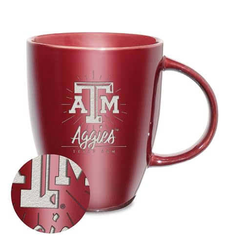 Rico Industries NCAA Texas A&M Aggies Sunburst Maroon 18oz Laser Engraved Ceramic Lustre Mug
