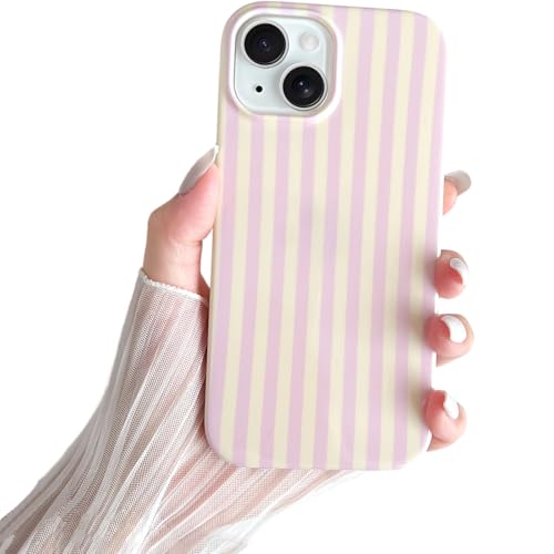 SmoBea Kompatibel mit iPhone 14 Hülle Süßes Striped Handyhülle Weiches TPU Schlanke Stoßfeste Telefonabdeckung für Frauen und Mädchen Schön und Stilvoll Rosa und gelb