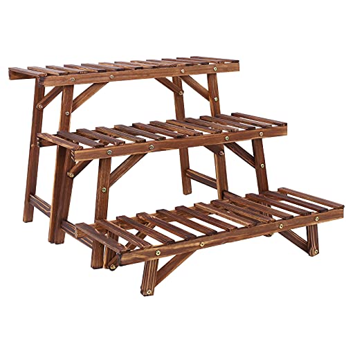 3-laags zelfdragende Ladder Frame Pine Plantenrek Bloempot Rack Tuin Bloempot Opbergrek Binnen en Buiten Planten Display… - Afbeelding 3