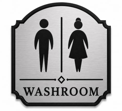 Image of Premium Unisex Washroom Door Sign | Brushed Silver & Black Acrylic Self-Adhesive Restroom Signage | Elegant Bathroom Door Sign for Hotel, Office, Restaurant, Cafe, Hospital, Mall & Commercial Spaces