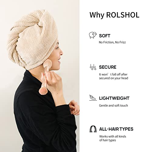 Rolshol Extra Large 4 Pack Microfiber Hair Towel Wrap For Women Super Absorbent & Quick Dry Hair Drying Towels With Button, Hair Turbans For Curly Hair Long & Short Hair - Anti-Frizz #TOP2