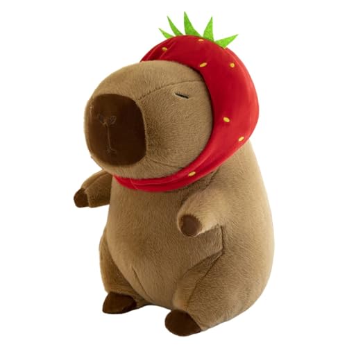 YAKINOぬいぐるみ カピバラ 動物 いちごのリュックサック 特大 抱き枕 可愛い もこもこ 添い寝枕 カピバラ縫い包み 面白い 抱きまくら ブラウン 気持ちいい キャラクター 癒される 縫いぐるみ おもちゃ ソフト ふわふわ (C,40CM)