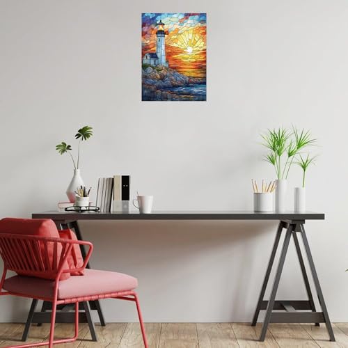 Great Jigsaw Puzzles for Adults 500 Pieces Stained Glass Lighthouse Wooden Challenging Puzzles Gift for Friends Family Home Decoration Puzzle by Artinhand - Used condition - Image 3