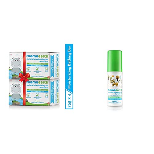 Image of Mamaearth Bathing Bar For Babies - Pack Of 4&Mamaearth Soothing Baby Massage Oil, With Sesame, Almond & Jojoba Oil - 200Ml