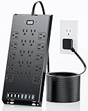 【28-in-1 Power Station】 20 AC outlets, 4 USB ports, and 4 USB-C ports power up all of your devices. 【0.31in Ultra Thin Flat Plug】Fits behind furniture and leaves no gap, space-saving design for tight spots. 【10FT Long Extension Cord】 Extends power fr...