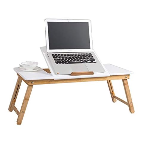 WZHZJ Bamboo Laptop Desk Adjustable Portable Breakfast Serving Bed Tray with Tilting Top Drawer Dark Cover