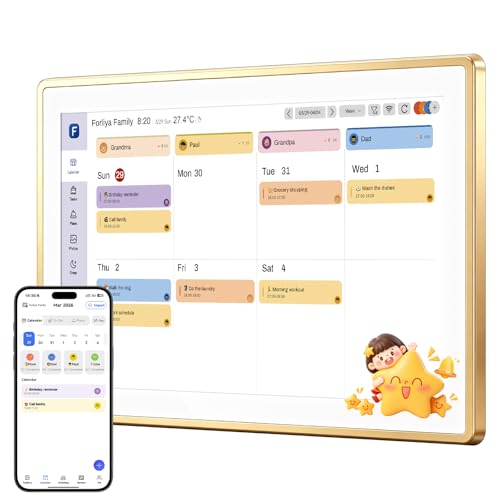 ANKRA 15.6" Digital Family Calendar : No-Subscription Smart Wall Planner, Real-Time Sync, Chore Chart with Rewards, Meal Planner, App Voice Reminders, AI Photo Hub & Art Gallery (Gold)