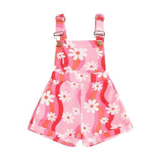 Dcohmch Toddler Girls Overalls Flower Print Sleeveless Straps Buttons Pockets Shortall Summer Romper Jumpsuit (Pink 3, 18-24 Months)