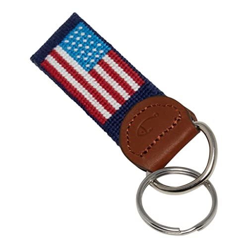 Image of Leather Hand-Stitched Needlepoint Key Fob or Key Chain