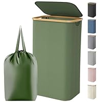 Lifewit 100L Laundry Basket with Lid, Dirty Clothes Bin with Bamboo Handles and A Removable Bag, Large Foldable Washing Basket for Bedroom, Bathroom, Dorm, Laundry Room, Green