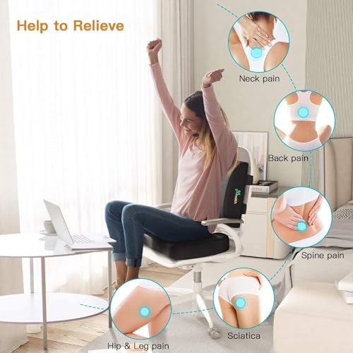 Image of Grin Health Coccyx Seat Cushion with Lumbar Support Pillow for Chair | Memory Foam Tailbone Cushion with Back Support | Relief for Lower Back Pain, Sciatica, Coccyx & Tailbone Pain | Combo Set