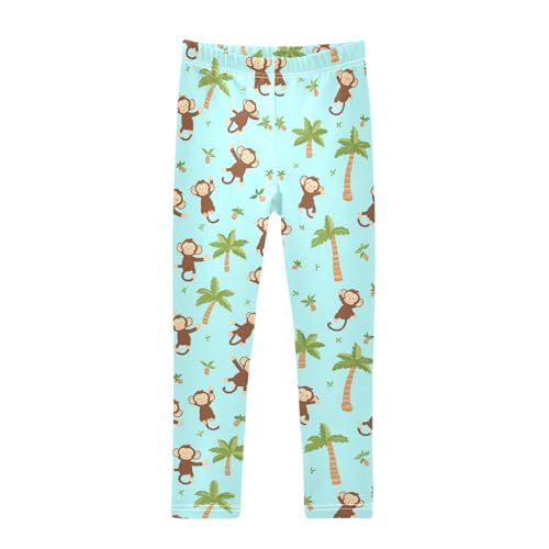 Wusikd Cute Monkey Girls' Leggings Toddler Doodles Light Blue Kids Yoga Pants Dance Active Tights 4T