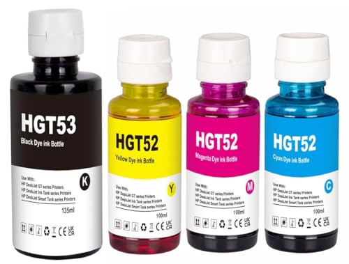 NexNova ink 4-Pack GT53XL 135ml GT52 100ml for HP Printer DeskJet Smart GT Tank Black Cyan Magenta Yellow