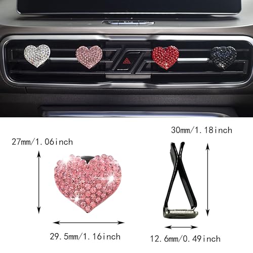 Image of Car Bling Air Vent Clips, 2 Pcs Bling Heart Charm Air Conditioning Outlet Clip, Crystal Rhinestone Accessories, Car Interior Decoration Cute Accessories for Women Girls (Pink, Vanilla)