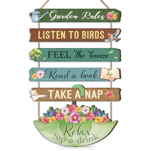 ANHUIB Set of 6 Garden Rules Plaque Sign Garden Signs Plaques for Outside Farmhouse Gardening Sign Outdoor Gardeners Women Present Outdoor Decoration for Home Yard Porch Gardening Gifts for Women Men