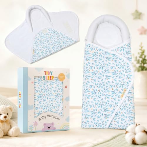 Image of TIDY SLEEP Baby Swaddle Wrappper Adjustable for Newborn || 100% Cotton Soft || Newborn Blanket for 0-3 Months (Blue Leaf)