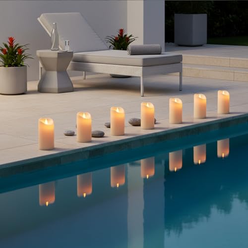 Image of Flameless Candles 3 inchD X 6 inchH Set of 12 Outdoor Indoor Ivory Pillars Battery Operated Flickering Candles Include 8-Key Remote Timer Function, Ivory Waterproof Candles for Wedding, Aniversary Decor