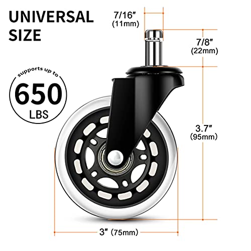 Office Chair Casters Wheels Set Of 5 Rubber Chair Casters Replacement- Protect Your Floors For Hardwood And Carpet - Quick & Quiet Rolling- #TOP4