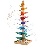 Photo Gallery addlive albero musicale legno, 73 * 22cm albero sonoro legno, pista biglie sonora arcobaleno con 12 biglie, giocattolo per albero musicale con pista