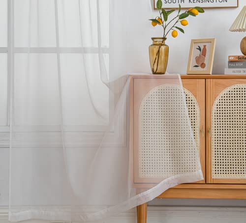 Pi Beige Sheer Curtains 84 Inches Length With Rod Pocket,Voile Light Filtering Window Draperies For Living Room/Bedroom 2 Panels (W52 X L84, Beige) #TOP1