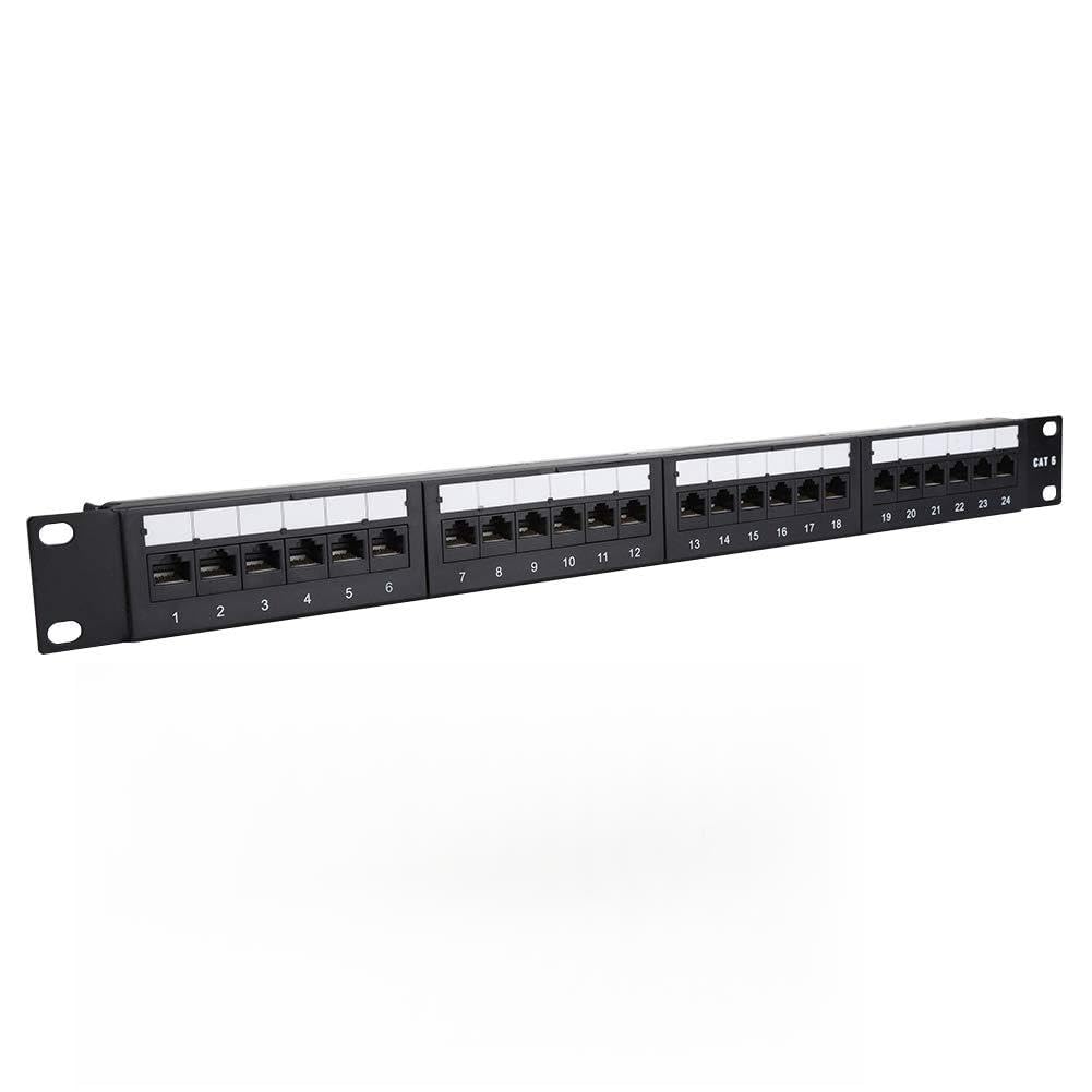 Walfront Panneau de Brassage 24 Ports, Acier plaqué Or, Hub Ethernet CAT6 Haute Vitesse, Montable en Rack pour la Configuration du Serveur et du Réseau