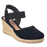 Sandália Feminina Anabela de Salto Elástico Confortável Flat Grosso Macia (Preto, BR, Adulto, Numérico, 35)