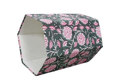 Image of Generic 3.3 Gallon Cotton Hand Block Printed Paper Waste Basket |Small Decorative Trash Can for Housewarming Gifts in Living Room, Bedroom, Bathroom | Eco-Friendly, Plastic-Free (1, LIGHT PINK GREEN)