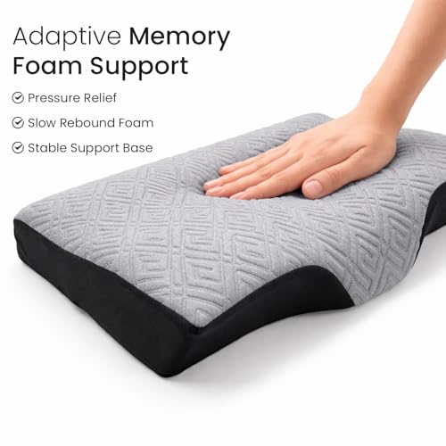 Image of Sleepsia Cervical Pillow for Neck Pain & Shoulder Pain Relief | 1-Year Warranty| Orthopedic Memory Foam Pillow, Spondylitis-Ortho Neck Support Medical Pillow (Grey /Black Pack 1)
