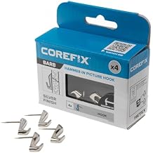 Corefix Barb Wall Hook 4 Pack Universal Hammer-in Picture Hooks, Wall Hooks for Hanging Frames, Mirrors or Canvas into Drywall or Wood. Removable and Reusable Hook with Neat Modern Finish Silver
