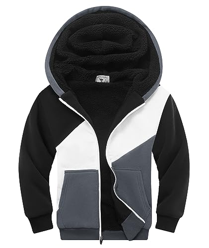Image of SWISSWELL Boys Fleece Jacket Long Sleeve Sherpa Lined Zip Up Hoodies Soft Warm Sweatshirt Outerwear for Kids 6-15 Years