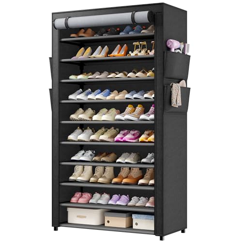 Rangement Chaussure 11 Niveaux, Etagere Chaussure avec Housse Anti-poussière Visible, Étagère à Chaussures Capacité 40-50 Paires, Armoire Chaussure...