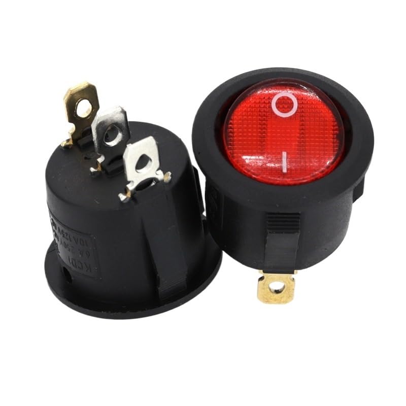 1-20PCS ON/Off Round Rocker Switch LED Illuminated Car Dashboard Dash Boat Van 12V 24V / 6A 250V / 10A 125V 2/3/4PIN Switch 20MM(Red,1 Pcs)