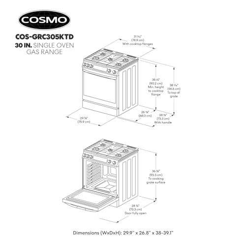Cosmo COS-GRC305KTD 30 Inch Slide-In Freestanding 6.1 Cu. Ft Range With 5 Sealed Gas Burners And Self Clean Air Fry Oven thumb #4