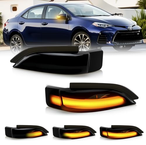 D-Lumina Sequential LED Side Mirror Turn Signal Lights Smoked Lens for Toyo-ta Corolla Camry Avalon Prius C Auris Yaris Verso Vios Scion iM, Dynamic Indicator Strip Blinker Mirror Marker Light