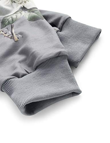 Romwe Women's Casual Floral Print Long Sleeve Pullover Tops (Large, Gray)