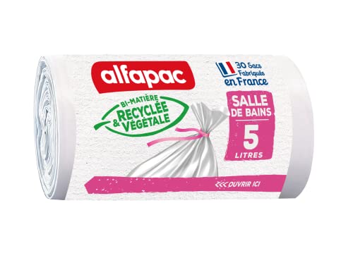 alfapac - 30 sacs-poubelle 5L à lien - salle de bains - fabriqués en France - bi-matière recyclée & végétale