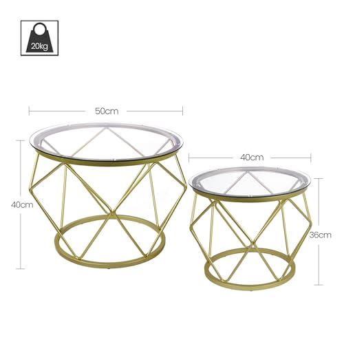 Hzuaneri Couchtisch rund, 2er Set Beistelltische, Beistelltisch-Set mit Metallrahmen, Kleiner Beistelltisch für Wohnzimmer, Schlafzimmer, Büro, Schlafzimmer, Gold 01801GCT – Bild 3