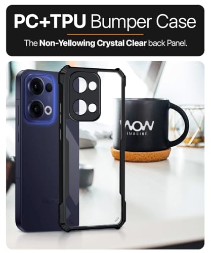 Image of WOW IMAGINE Shock Proof Clear Protective Back Case for Oppo Reno 13 5G - AirEDGE Technology | 360 Degree Camera Protection | Transparent Hybrid Back Case Mobile Cover - Black