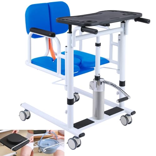 Silla multifuncional de transferencia de pacientes con asiento dividido de 180° y bandeja para cama, ideal para el cuidado de ancianos, seguridad en el baño y fácil traslado