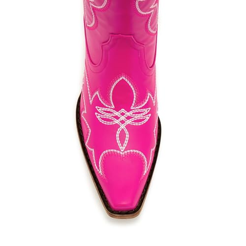 Image of Uillnoodu Women's Turquoise Cowgirl Boots - Wide Calf Mid Calf Western Boots Plus Size Embroidered Cowboy Style with Block Heel