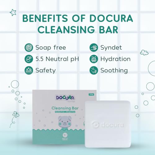 Image of Docura Cleansing Bar | Bathing Bar for Newborns & Babies | pH 5.5 Balanced | Soap-Free Tear-Free Gentle Cleanser | Moisturizing & Nourishing Baby Skin Care | For Sensitive Skin (Pack of 2)