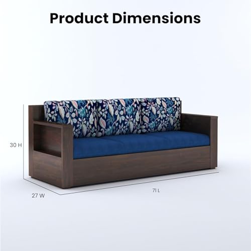 Image of Sheesham Wood 3 Seater Sofa Set with Cushion for Living Room Home Hall Wooden Sofa for Hotel Office (Walnut Finish)