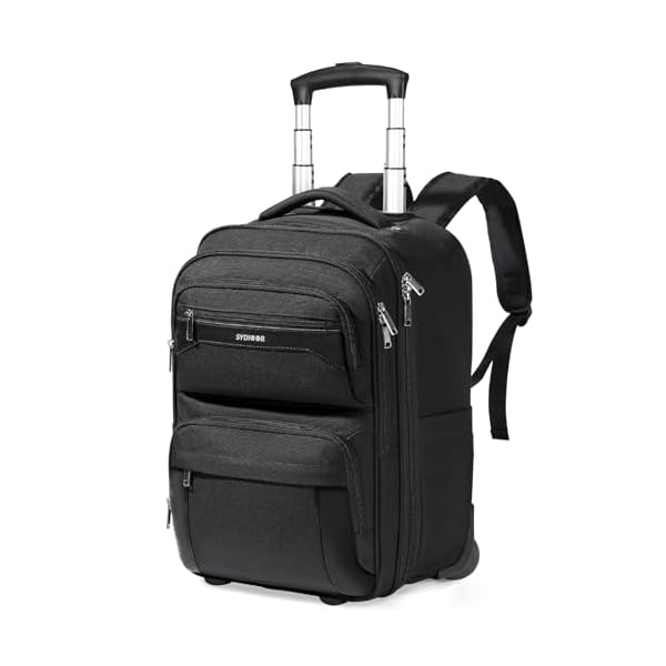 Rolling Backpack, 17.7inch Rolling Backpack With Wheels for Adults, Roller Carry On Luggage Wheeled Backpack, Rolling Laptop Backpack for Men Women to Travel Business, Black