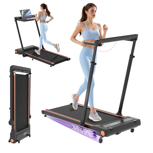 Image of Foldable Walking Pad Treadmill for Home with Handle bar and Removable Desk, 4.0HP Under Desk Treadmill with Incline, 330 lb Compact Treadmill for Small Spaces with Wristband Remote Control