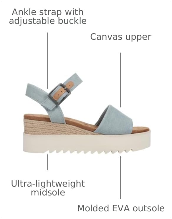 Image of TOMS Women's Diana Wedge Heel Sandal, Leather Upper, Rope-Wrapped Midsole, Adjustable Strap, Buckle, OrthoLite Insole
