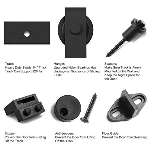 Image of SMARTSTANDARD 6 Feet Heavy Duty Sturdy Sliding Barn Door Hardware Kit-Smoothly and Quietly-Includes Detailed Installation Fit 36 inch Wide Doorpanel (J Shape Hanger) Black