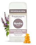 Humble Aluminum-Free Deodorant for Women & Men, Patchouli & Copal - Baking Soda-Free Natural Deodorant Stick for Sensitive Skin with Essential Oils for Long-Lasting Odor Control, 2.5 Oz